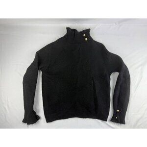 La Maille Sezane Size S Wool Mohair Black Sweater Ruffle Cuffs Button